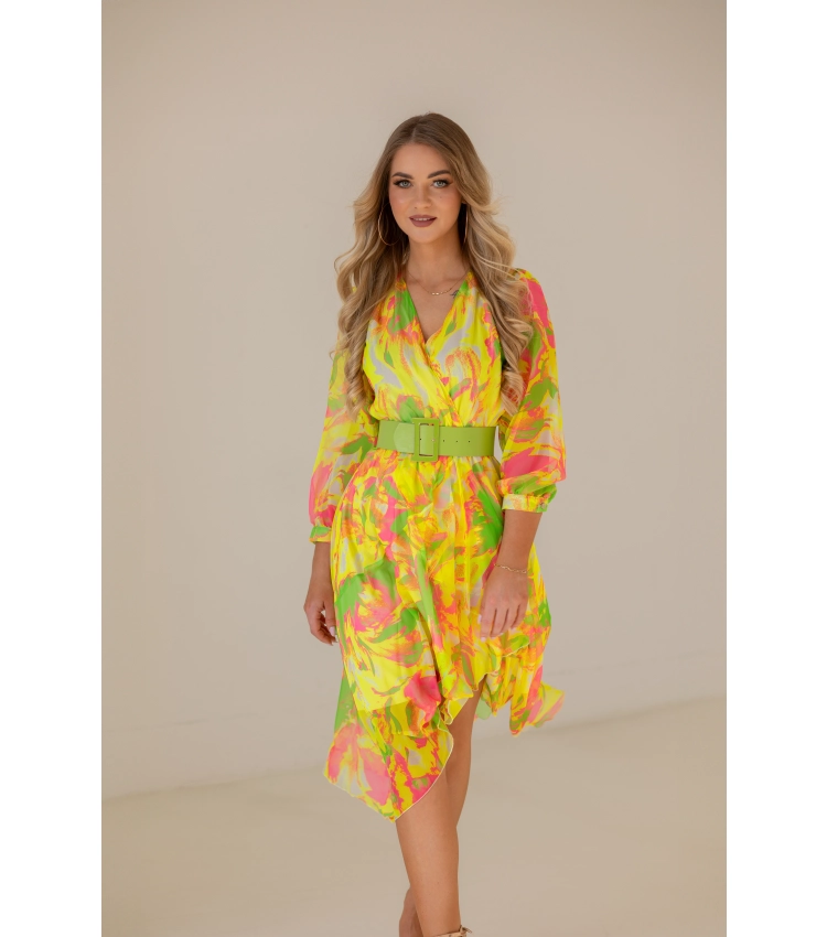 sukienka damska zwiewna yellow pink green
